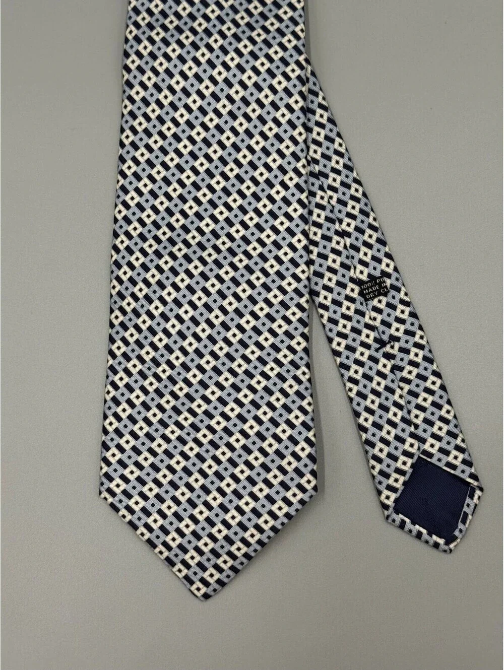Men’s Stefano Ricci Silk Designer Tie, Geometric Pattern Navy Blue, 60